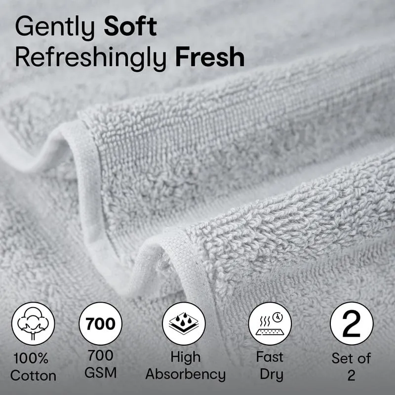 Anko Australia 100% Cotton 700 GSM Large Ribbed Bath Towel | Set of 2 | Super-Soft, Absorbent, Quick-Drying | Grey Towel for Men, Women & Kids | 135x68 cm |Travel, Gym, Spa Towel