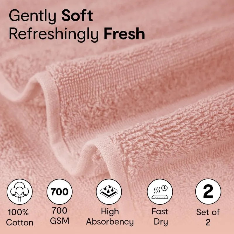 Anko Australia 100% Cotton 700 GSM Large Ribbed Bath Towel | Set of 2 | Super-Soft, Absorbent, Quick-Drying | White & Pink Towel for Men, Women & Kids | 135x68 cm |Travel, Gym, Spa Towel