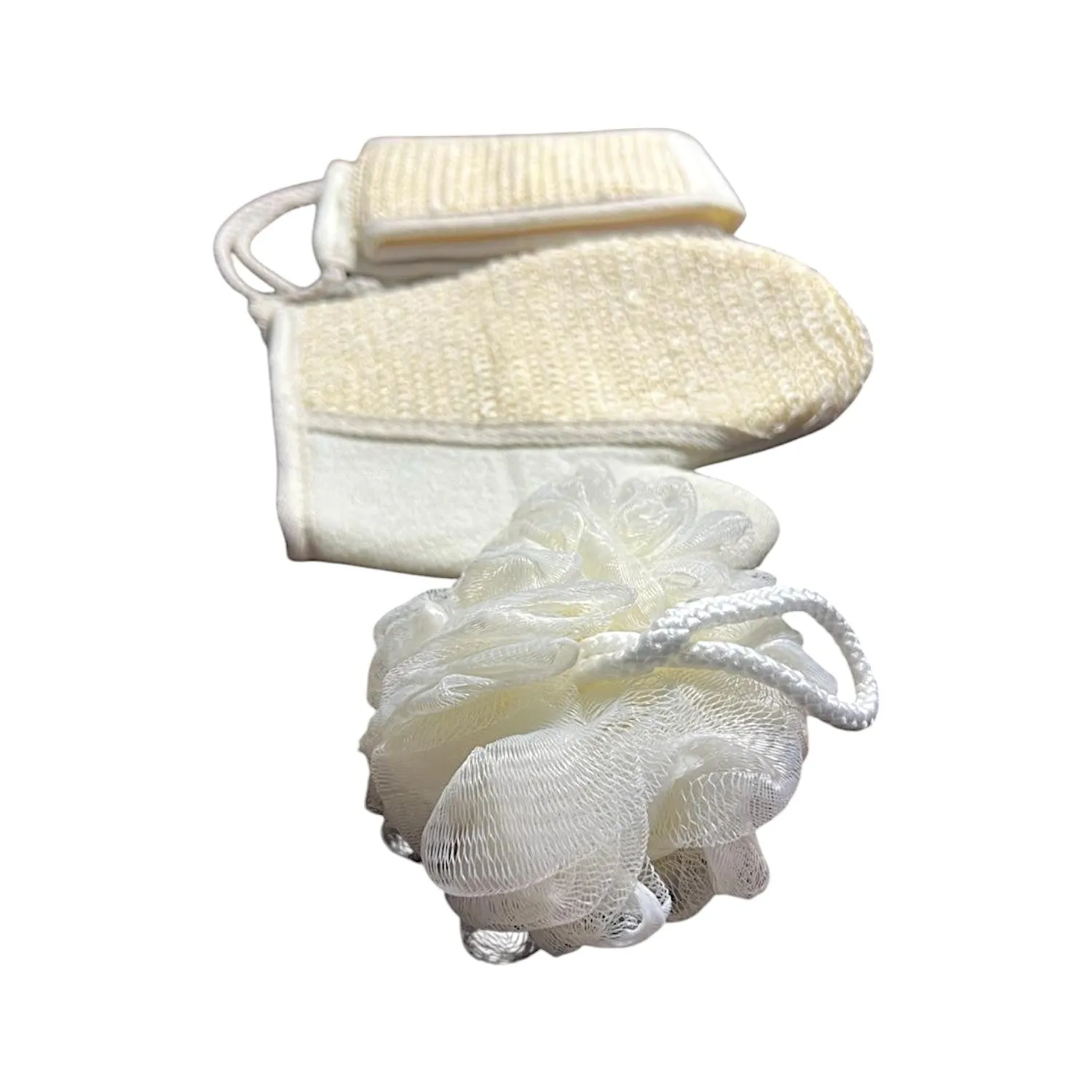 Exfoliating Bath Set: Loofah Gloves, Back Scrubber Belt & Loofah Sponge - Bathing Combo