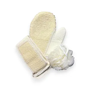 Exfoliating Bath Set: Loofah Gloves, Back Scrubber Belt & Loofah Sponge - Bathing Combo