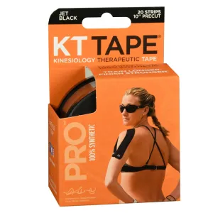 KT Tape Kinesiology Tape 10" Pro Strips Jet Black Color 20 Strips