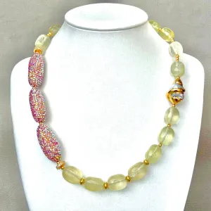 Luminous Natural Lemon Quartz and Keshi Pearl Gold Statement Necklace