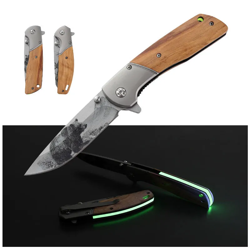 New Design Glow In The Dark Pocket Knife Natural Brighten Handle Camping Knife Shining Outdoor Hunting Luminous Folding Knife