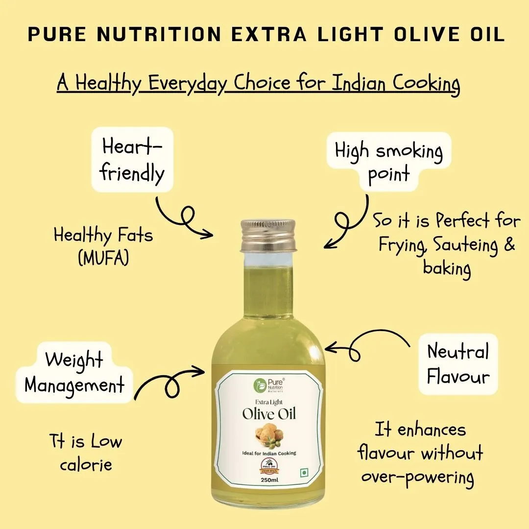 Pure Nutrition Extra Light Olive Oil 250ml | 100% Pure | Ideal for Cooking, Salads, Skin & Hair Olive Oil PET Bottle (250 ml)