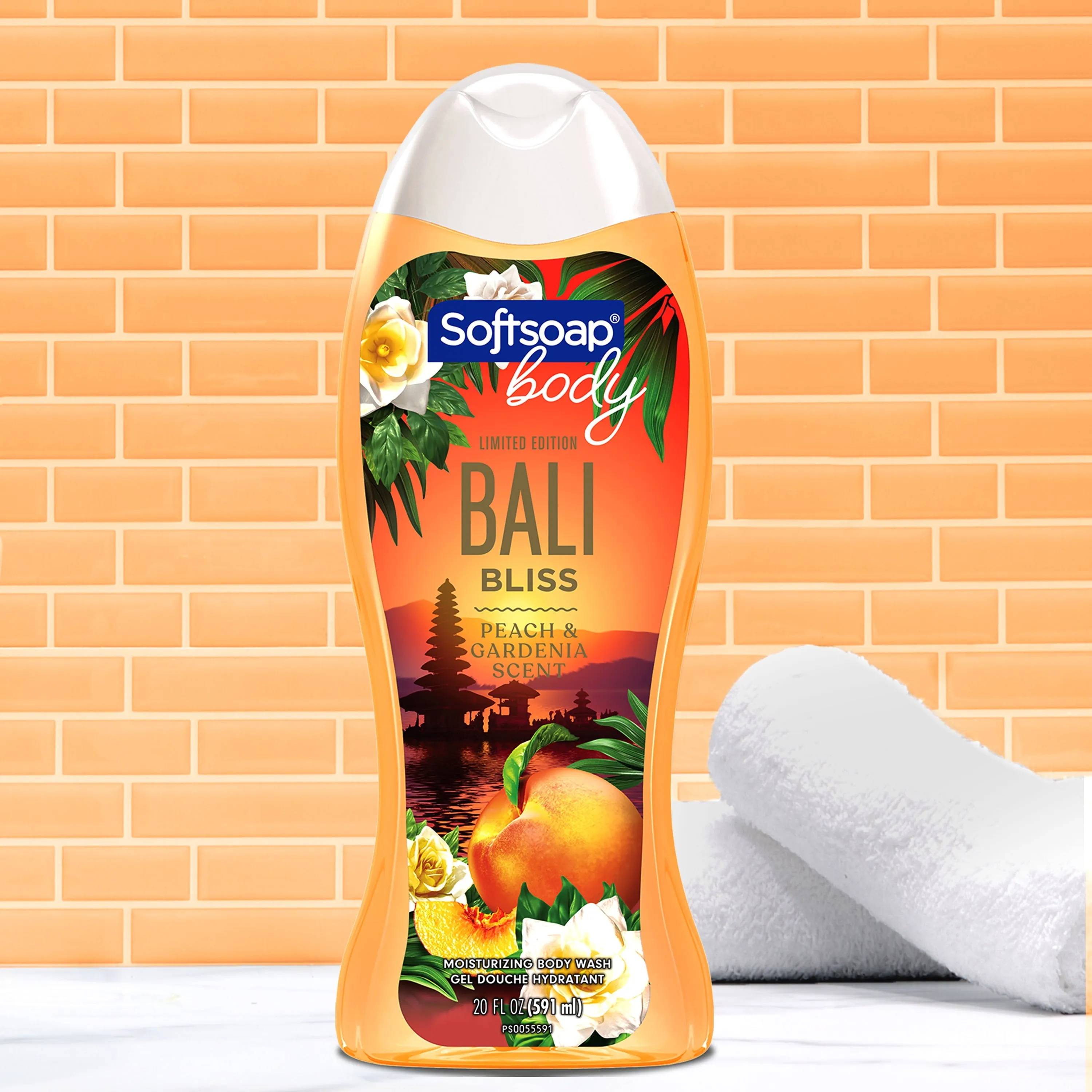 Softsoap Moisturizing Body Wash Bali Bliss, Peach and Gardenia Scent, 20 oz Bottle