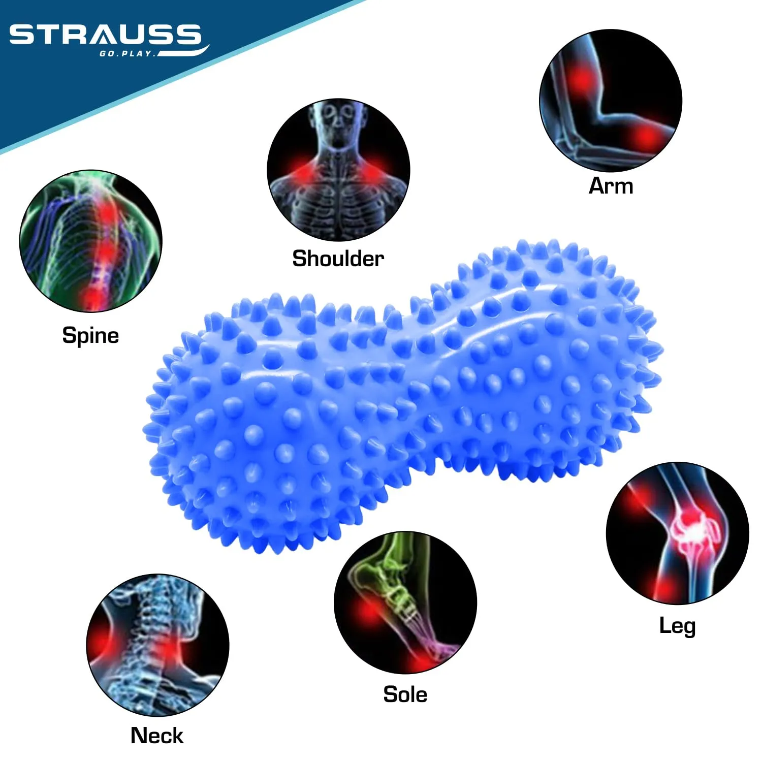 Strauss Massage Lacrosse Ball | Peanut Spiky Massage Ball | Ideal For Massage on Foot, Back, Shoulder | All Over Body Deep Tissue Muscle Therapy For Strength, (Blue)