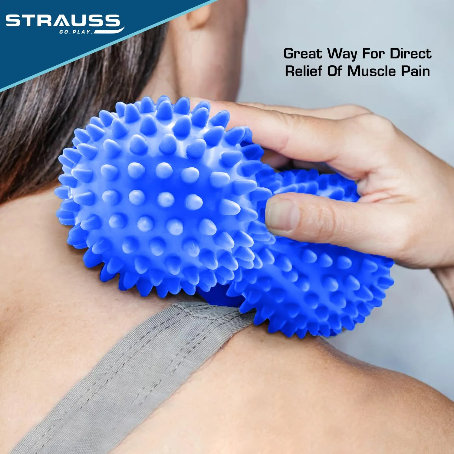 Strauss Massage Lacrosse Ball | Peanut Spiky Massage Ball | Ideal For Massage on Foot, Back, Shoulder | All Over Body Deep Tissue Muscle Therapy For Strength, (Blue)